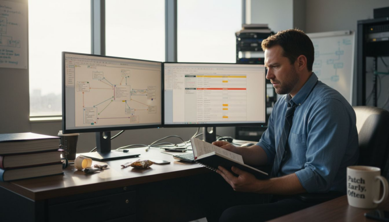 Security analyst reviewing infrastructure vulnerability report